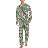 Toucan tropical green jungle palm pattern Men's Long Pajama Set