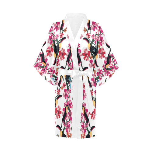 Toucan flower design pattern Women's Short Kimono Robe
