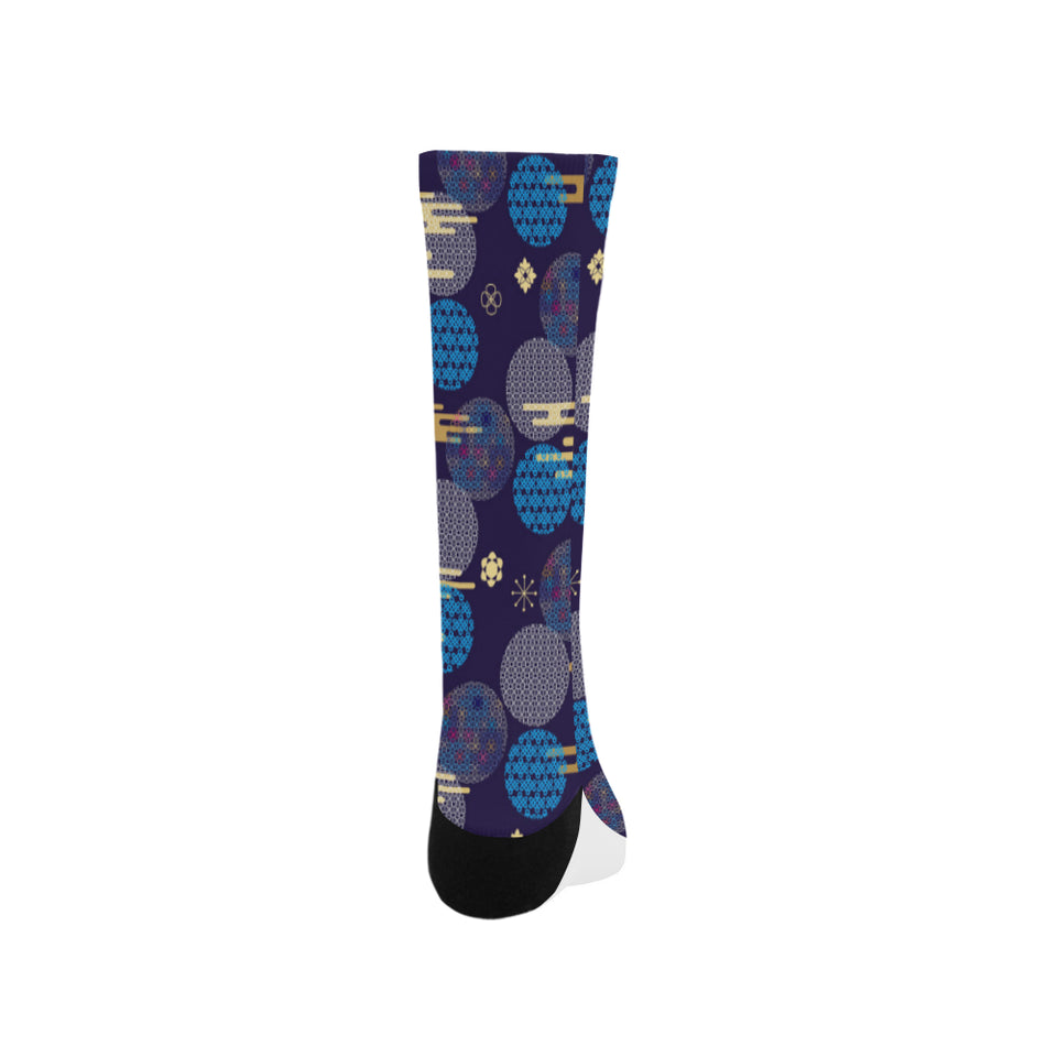 Blue japanese pattern cloud wave flower Crew Socks