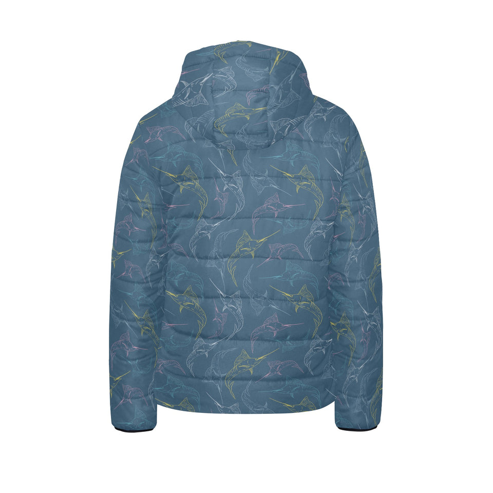 Swordfish Pattern Print Design 02 Kids' Boys' Girls' Padded Hooded Jacket