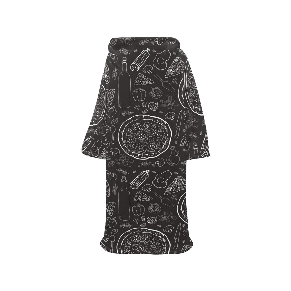 Pizza pattern Blanket Robe with Sleeves