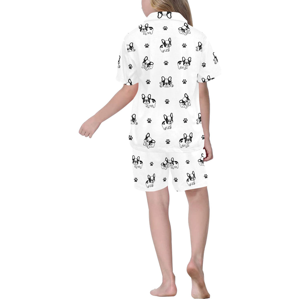 Cute french bulldog paw pattern Kids' Boys' Girls' V-Neck Short Pajama Set