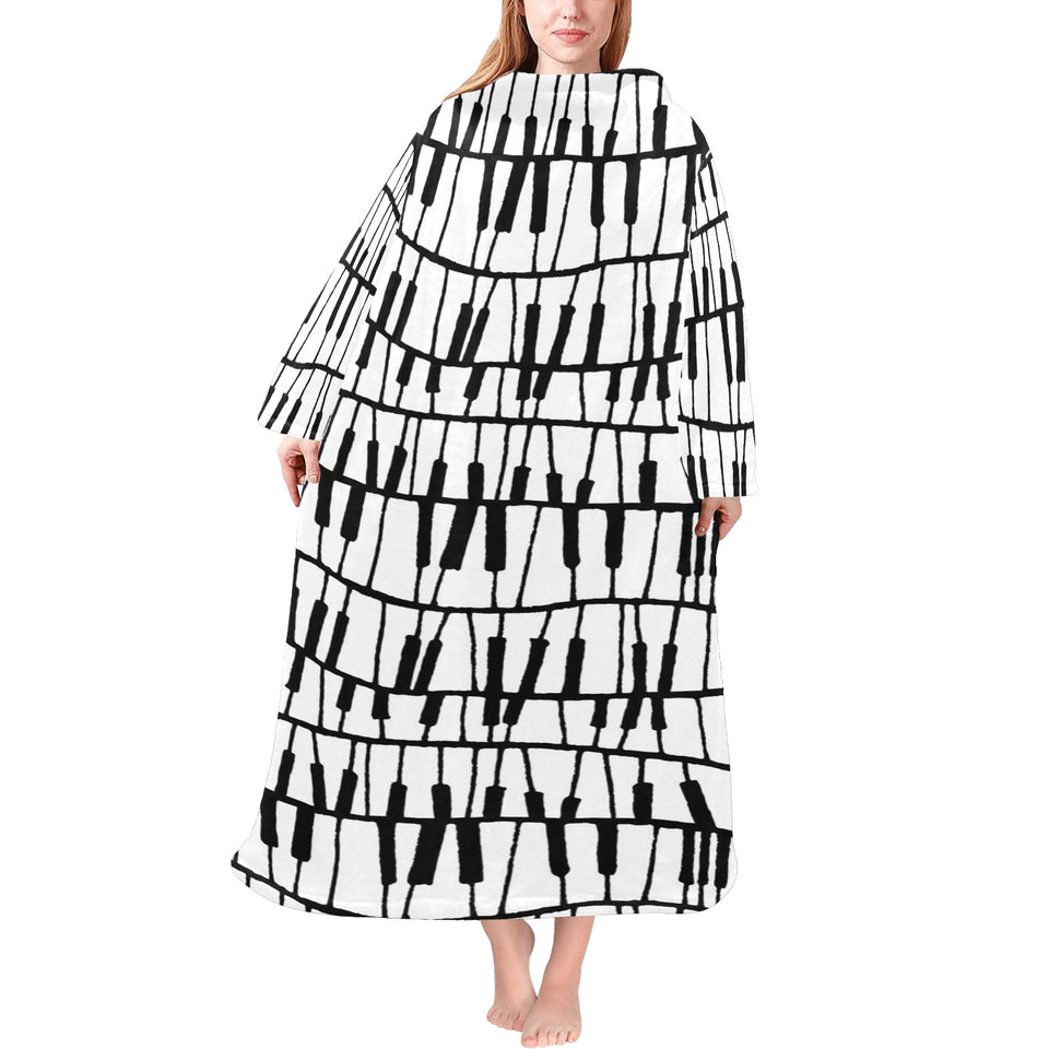 Piano Pattern Print Design 03 Blanket Robe with Sleeves