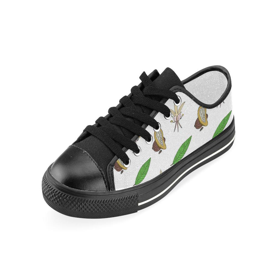 Color hand drawn cacao pattern Kids' Boys' Girls' Low Top Canvas Shoes Black
