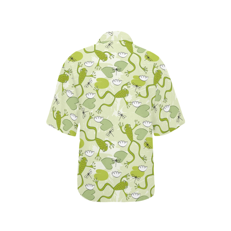 Cute frog dragonfly pattern Women's All Over Print Hawaiian Shirt