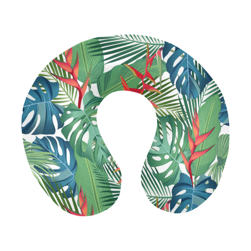 heliconia palm and monstera  leaves pattern U-Shaped Travel Neck Pillow