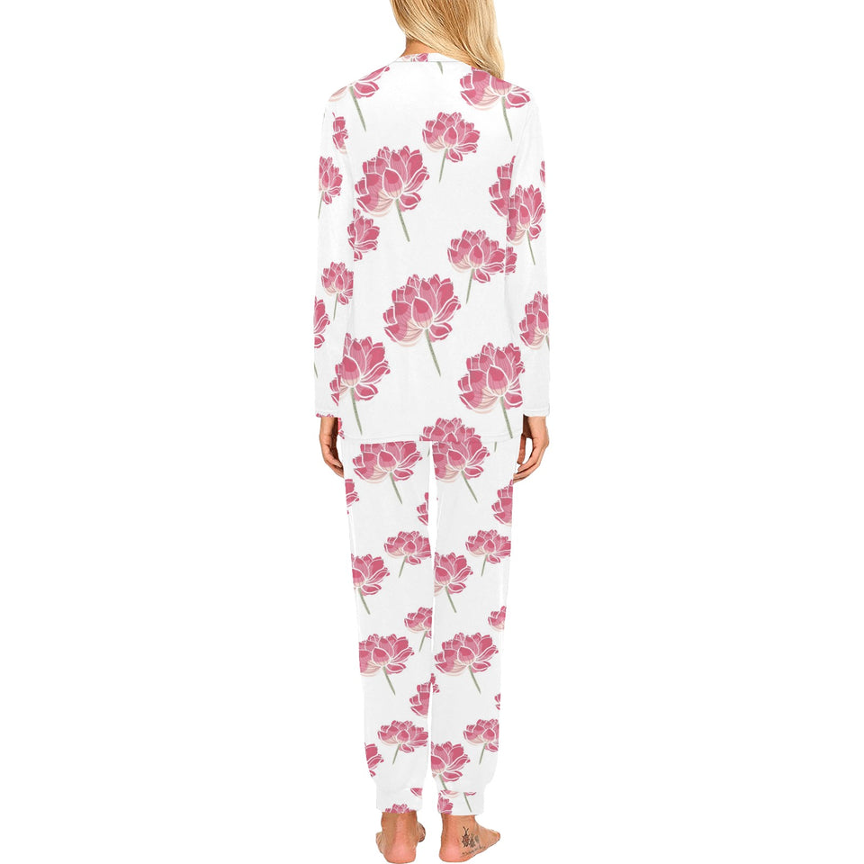 Pink lotus waterlily pattern Women's All Over Print Pajama Set