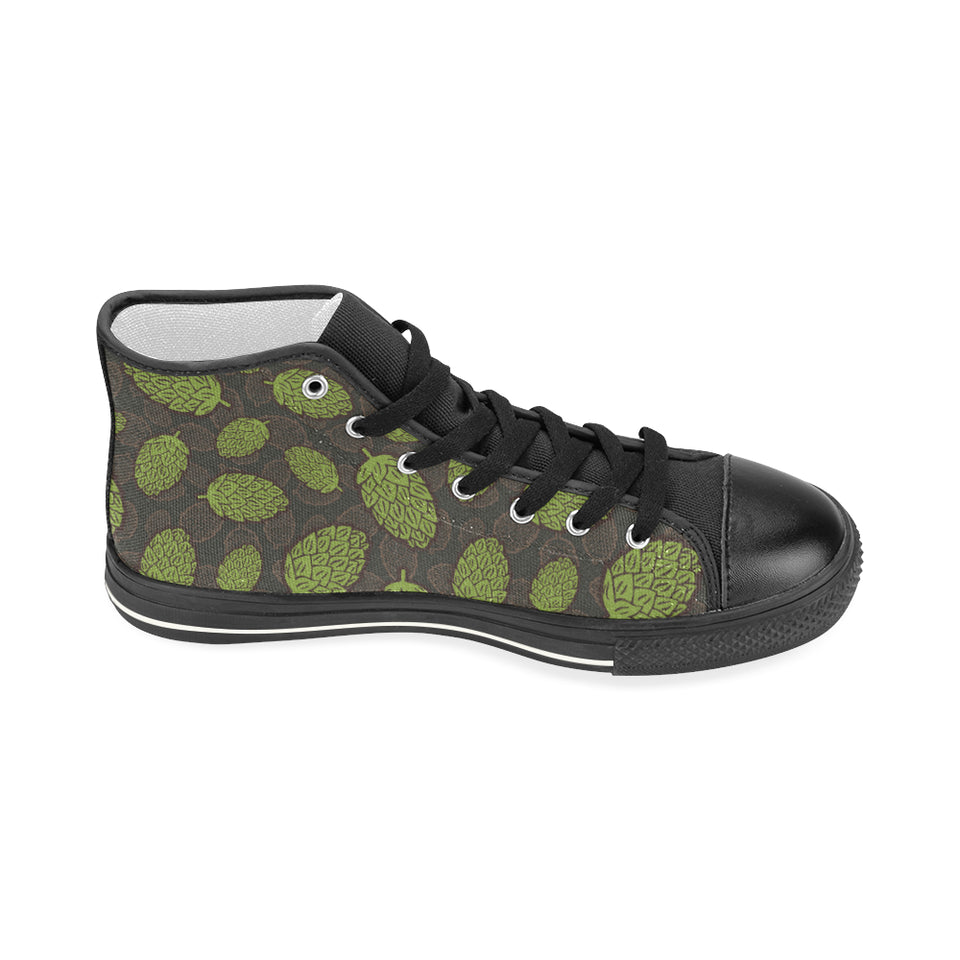 Hop pattern black background Women's High Top Canvas Shoes Black