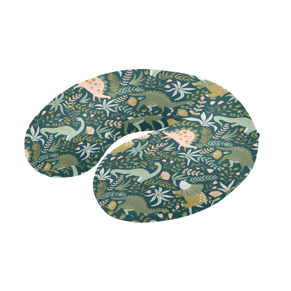 dinosaurs tropical leaves flower pattern U-Shaped Travel Neck Pillow