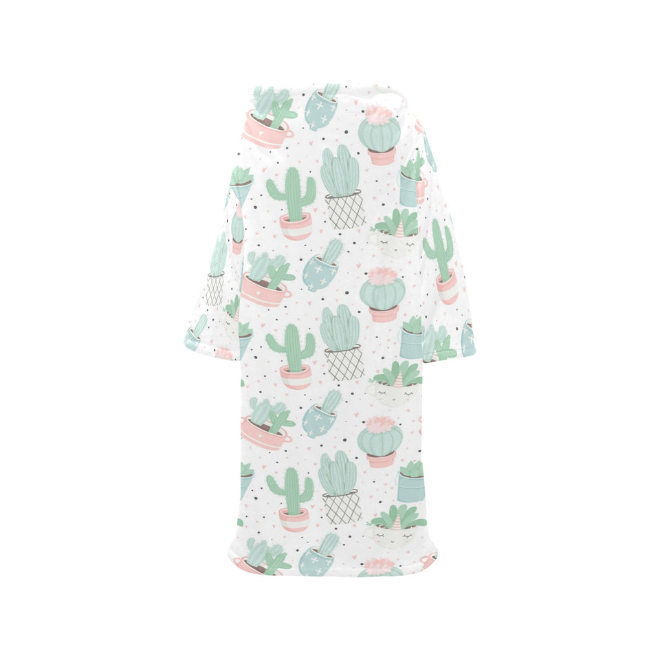 Pastel color cactus pattern Blanket Robe with Sleeves