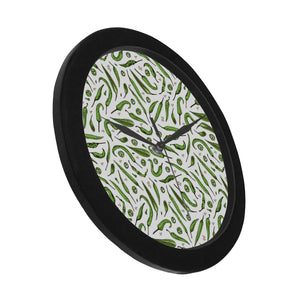 Hand drawn sketch style green Chili peppers patter Elegant Black Wall Clock