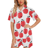 red apples white background Women's V-Neck Short Pajama Set