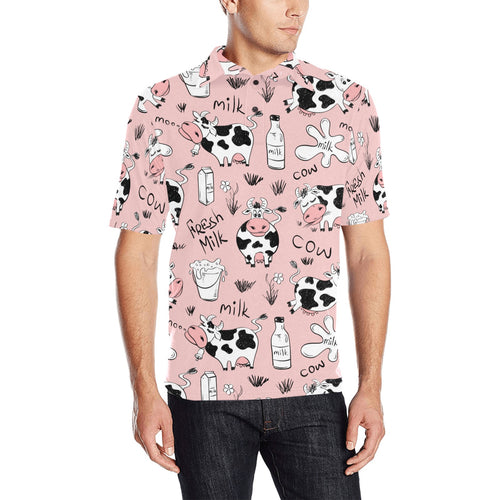 Cows milk product pink background Men's All Over Print Polo Shirt