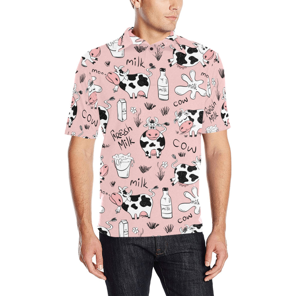 Cows milk product pink background Men's All Over Print Polo Shirt