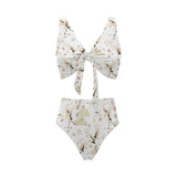 Beautiful Japanese cranes pattern Chest Bowknot High Waisted Bikini Swimsuit