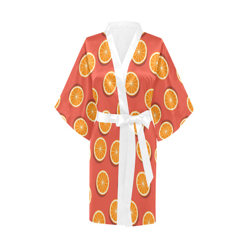 Oranges pattern red background Women's Short Kimono Robe