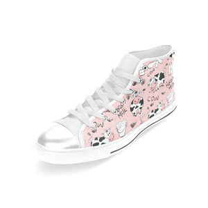 Cows milk product pink background Women's High Top Canvas Shoes White