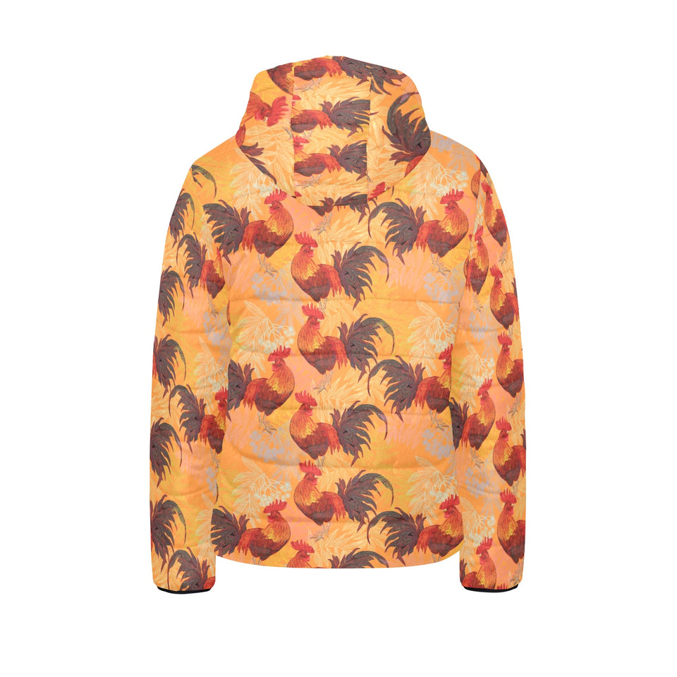 red rooster chicken cock pattern Kids' Boys' Girls' Padded Hooded Jacket