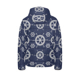 nautical steering wheel design pattern Kids' Boys' Girls' Padded Hooded Jacket