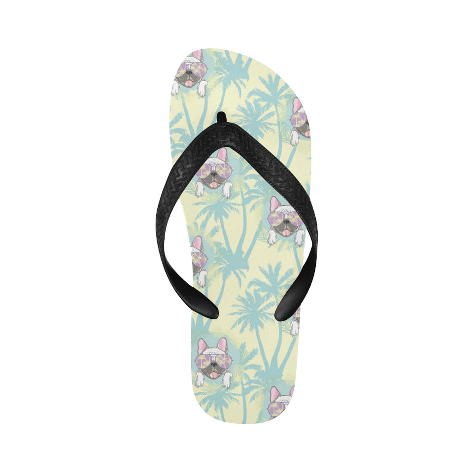 French bulldog hawaii blackground Unisex Flip Flops