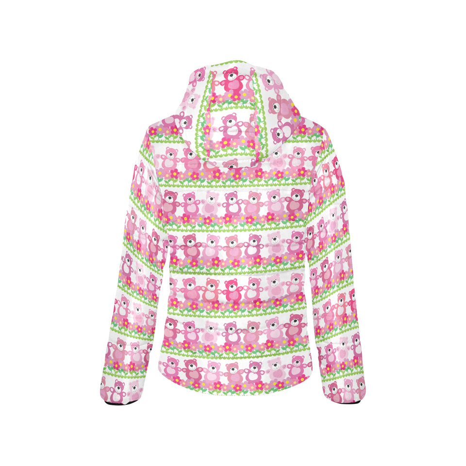 Teddy Bear Pattern Print Design 04 Women's Padded Hooded Jacket