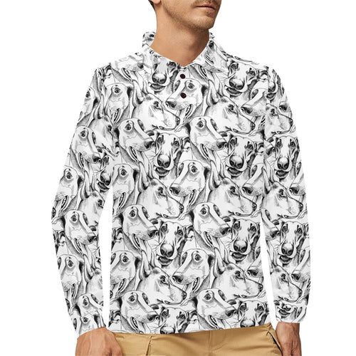 Greyhound Pattern Print Design 01 Men's Long Sleeve Polo Shirt