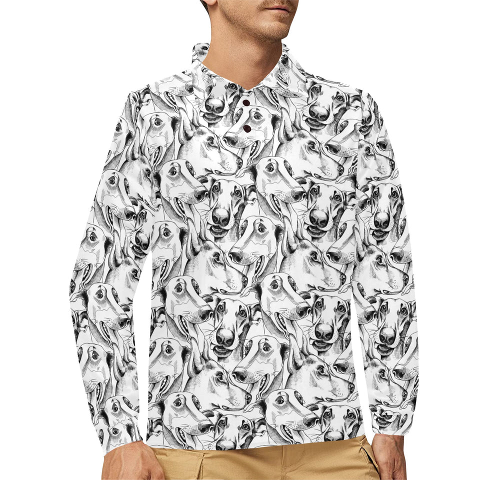 Greyhound Pattern Print Design 01 Men's Long Sleeve Polo Shirt