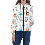 Cute owl pattern Women's Padded Hooded Jacket