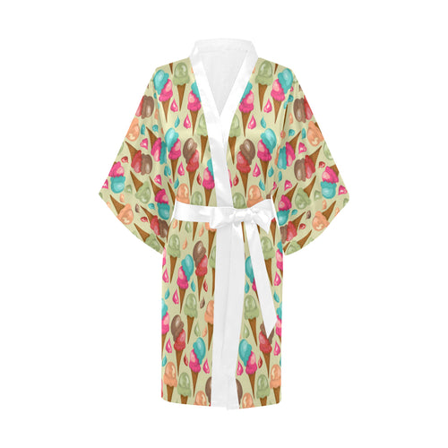 Colorful ice cream pattern Women's Short Kimono Robe