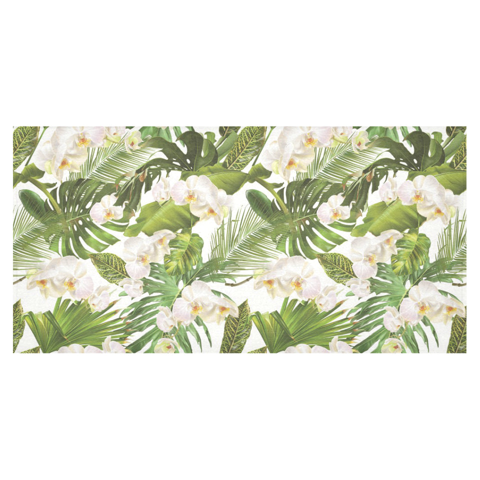White orchid flower tropical leaves pattern Tablecloth