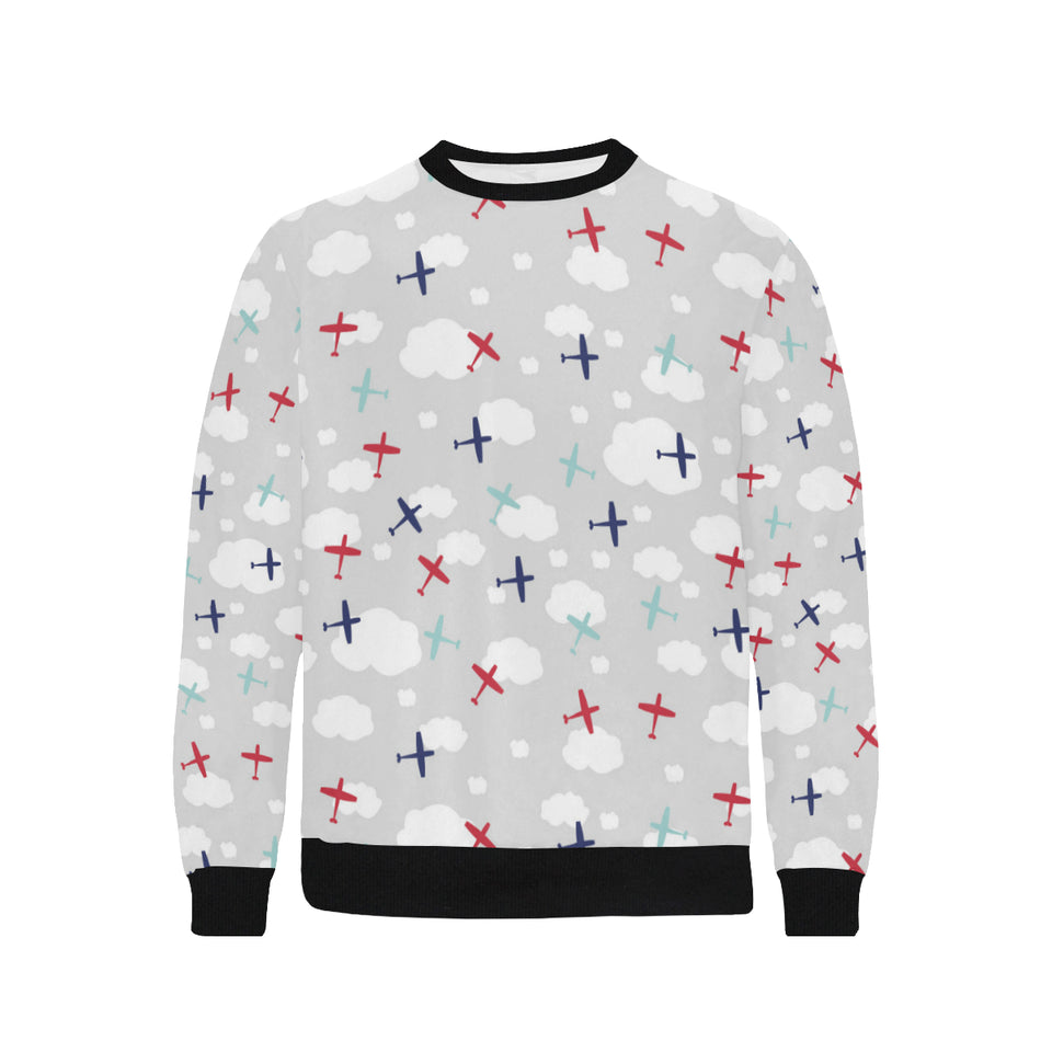 Airplane cloud grey background Men's Crew Neck Sweatshirt