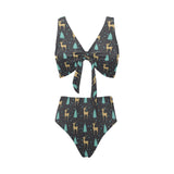Deers star tree pattern Chest Bowknot High Waisted Bikini Swimsuit
