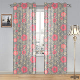 Red gold Sakura cherry blossom gray background Gauze Curtain