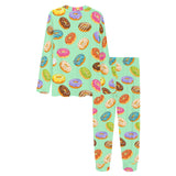 Colorful donut pattern green background Women's All Over Print Pajama Set