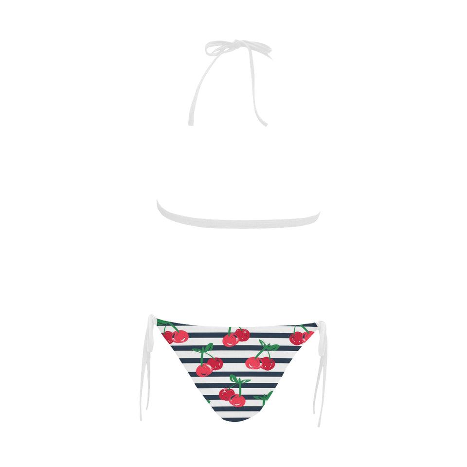 Hand drawn cherry pattern striped background Sexy Bikinis Two-Piece Swimsuits
