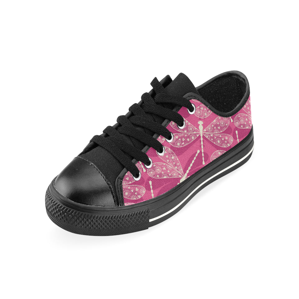 Beautiful dragonfly pink background Men's Low Top Canvas Shoes Black