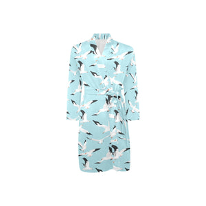 Seagull Pattern Print Design 01 Men's Long Sleeve Belted Night Robe