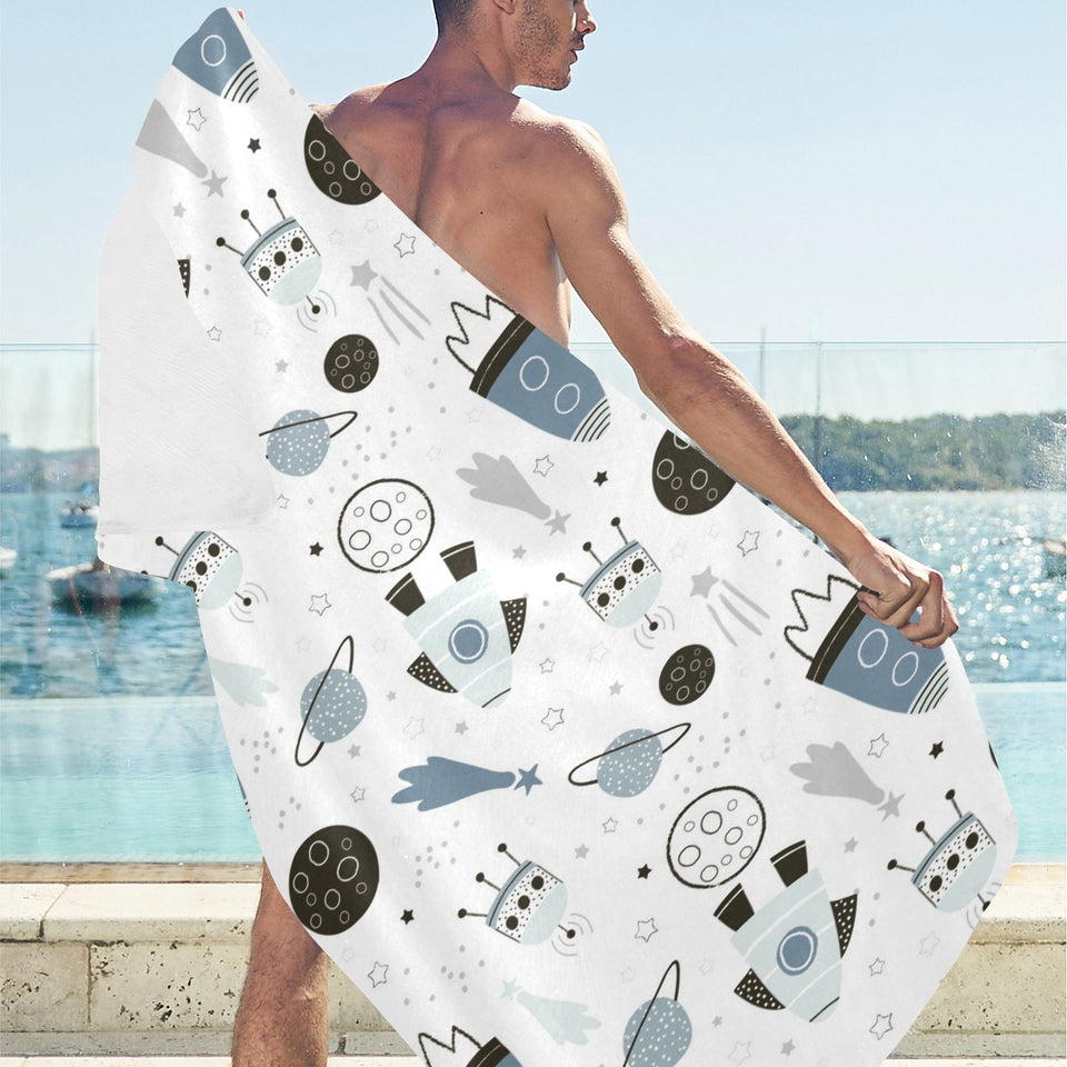Hand drawn space elements space rocket star planet Beach Towel