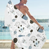 Hand drawn space elements space rocket star planet Beach Towel