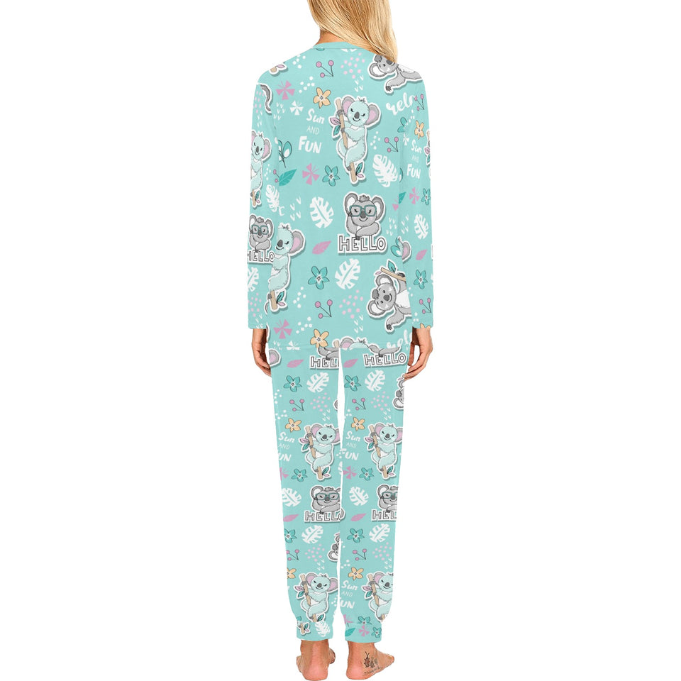 Cute koalas blue background pattern Women's All Over Print Pajama Set