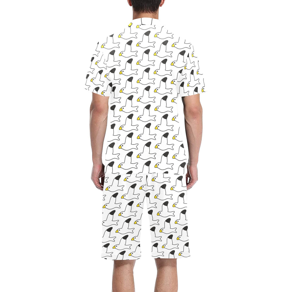 Seagull Pattern Print Design 05 Men's V-Neck Short Pajama Set
