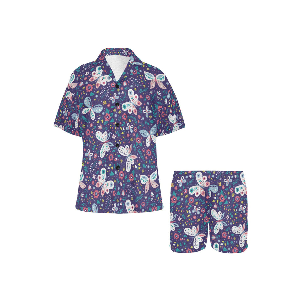 Colorful butterfly flower pattern.eps Women's V-Neck Short Pajama Set