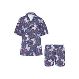 Colorful butterfly flower pattern.eps Women's V-Neck Short Pajama Set