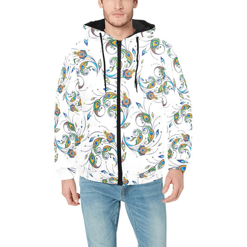 Peacock feather pattern Men's Padded Hooded Jacket