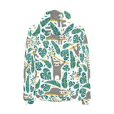 Cute sloths tropical palm leaves white background Men's Padded Hooded Jacket