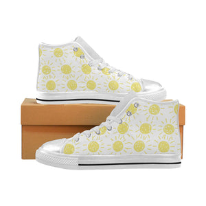 hand drawn sun pattern Women's High Top Canvas Shoes White