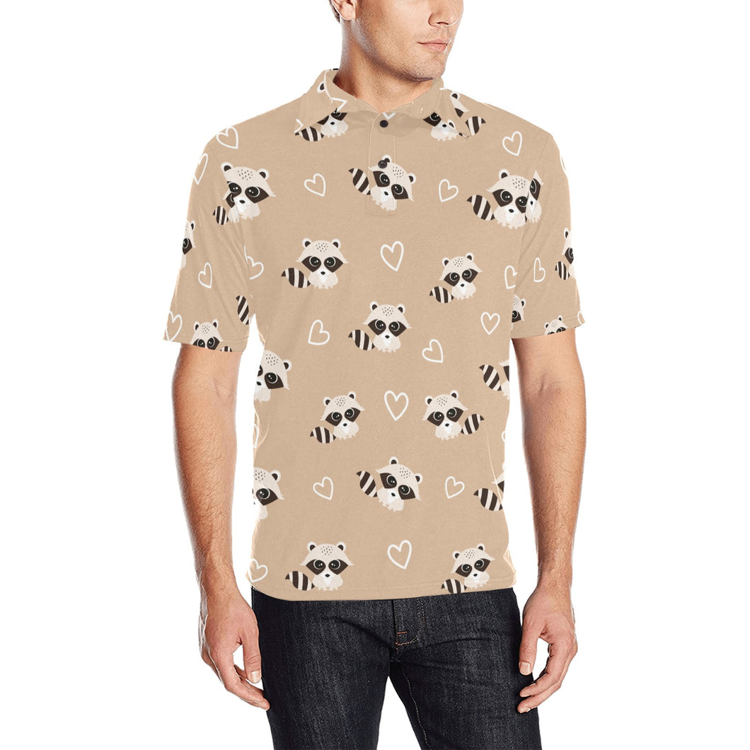 Cute raccoon heart pattern Men's All Over Print Polo Shirt