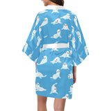 Cute sea lion seal pattern background Women's Short Kimono Robe