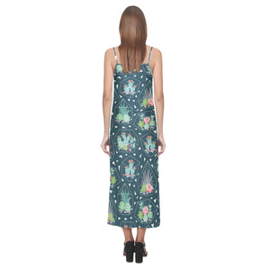 Cactus glass terrarium pattern V-Neck Open Fork Long Dress