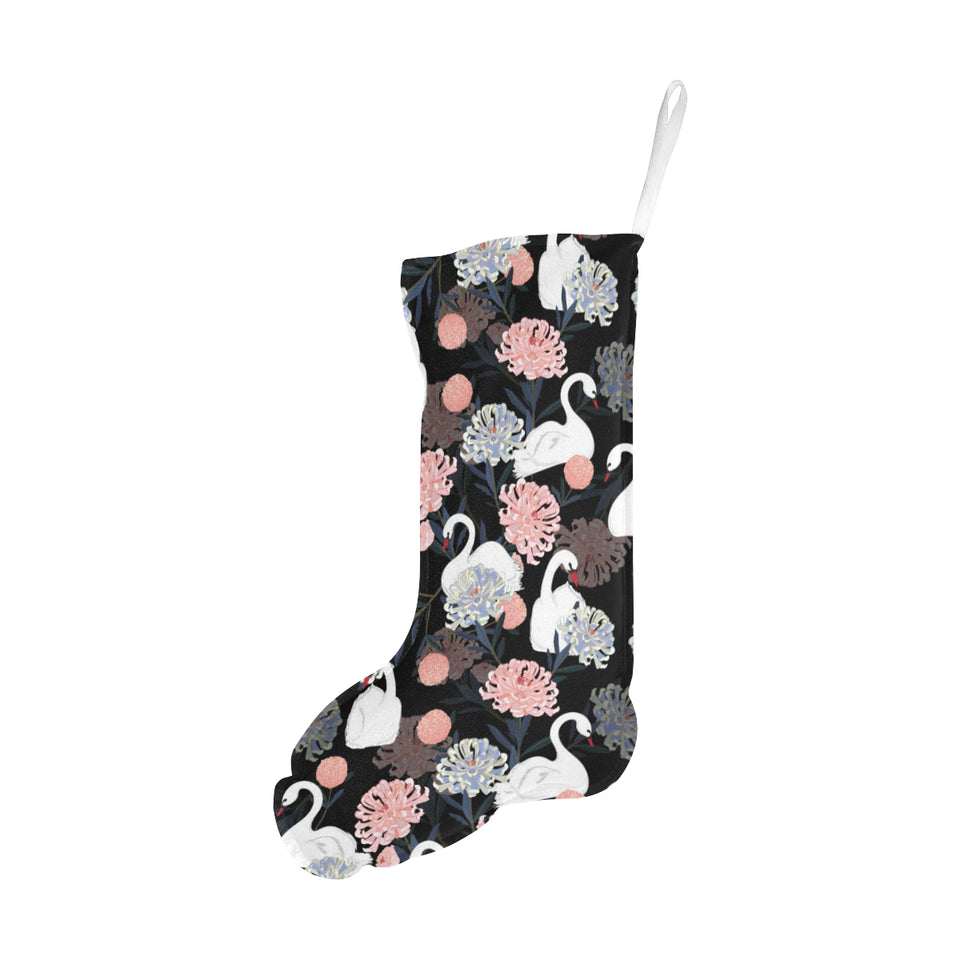 white swan blooming flower pattern Christmas Stocking